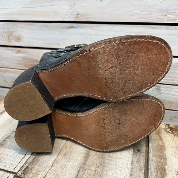 Frye Sabrina Engineer Moto Boots Black Leather Buckle USA Vintage 7M - Picture 6 of 11